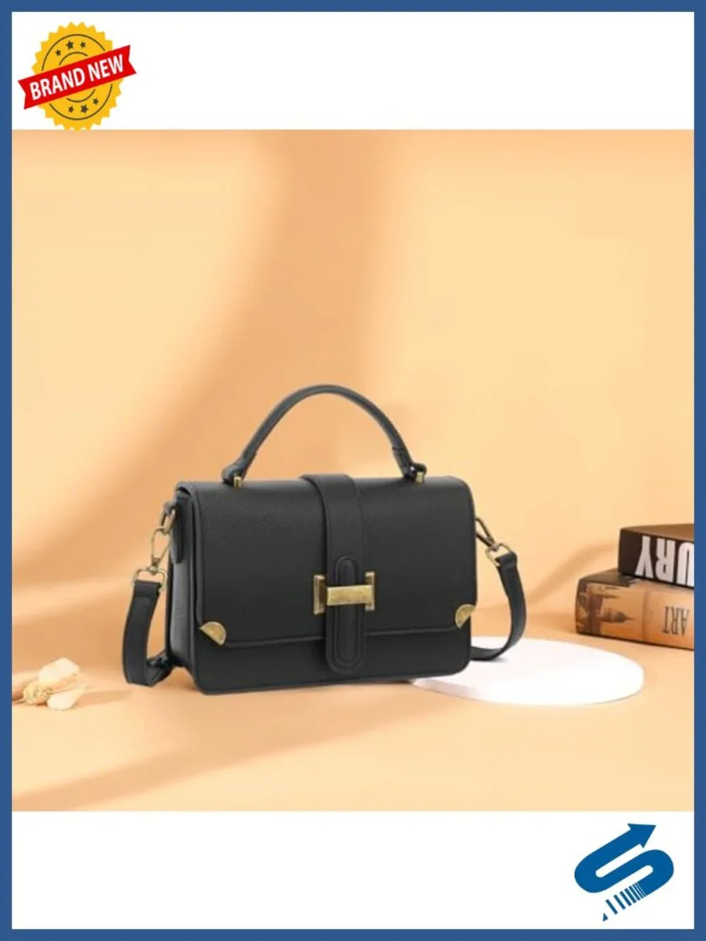 Leather Satchel Crossbody Purse with Top Handle - Gold Hardware - Small Size